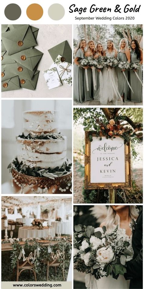 September Wedding Colors, Sage Green Wedding Colors, Fall Wedding Color Schemes, Wedding Color Scheme, Wedding Color Combos, 8 September, Sage Green Bridesmaid Dress, Green Themed Wedding, Green Wedding Colors