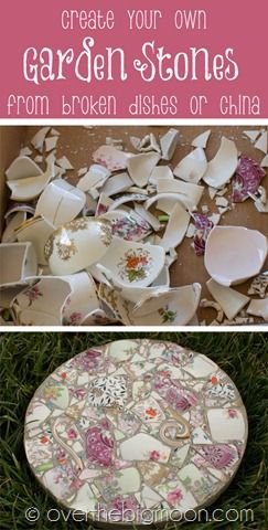 Garden stones.  Love these but I would use the other method I have posted use a cake tin as a mould) to make them Broken China Crafts, Unique Garden Art, China Crafts, Garden Stepping Stones, Dry Creek, Have Inspiration, Diy Art Projects, Garden Art Projects, Mosaic Garden