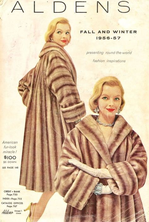 Aldens Catalog from 1956-57! Selling the girls on how to buy their own fur coat on the layaway plan! Vintage Fur Shawl, Fur Stole Wedding, Winter Wedding Fur, Fur Shawl Wedding, Vintage Fur Stole, Retro Bridal, Bridal Fur, Wedding Fur, Fur Coat Vintage