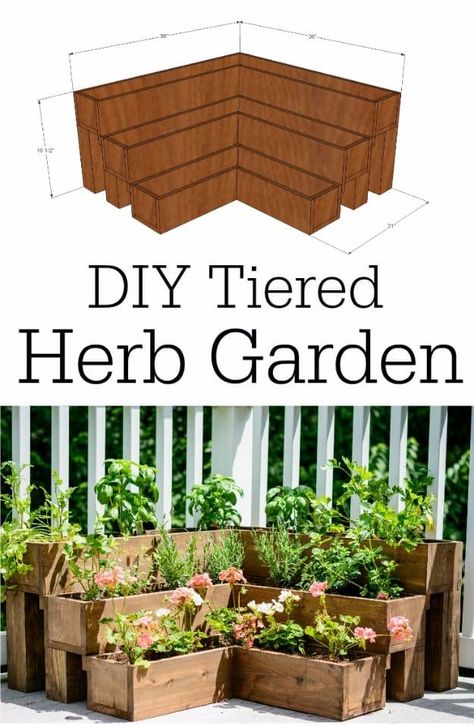 DIY Ideas for Your Garden - DIY Tiered Herb Garden - Cool Projects for Spring and Summer Gardening - Planters, Rocks, Markers and Handmade Decor for Outdoor Gardens Wooden Herb Garden, Diy Herb Garden Planter, Raised Bucket Garden Beds Diy, Diy Tiered Garden Bed, Mini Raised Garden Beds, Herb Garden Ideas Outdoor Potted, Herb Garden Planter Ideas, Garden Pallet Ideas Diy Projects, Herb Garden Box Ideas