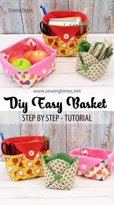 DIY Easy Fabric Basket | 3 Types Fabric Storage Box Tutorial [sewingtimes] Fabric Boxes Tutorial, Fabric Basket Tutorial, Basket Tutorial, Diy Sewing Gifts, Basket Diy, Making Bags, Box Tutorial, Sewing Machine Projects, Cute Sewing Projects