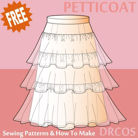 Petticoat Sewing Patterns | DRCOS Patterns & How To Make Skirt Sewing Pattern Free, Sewing Patterns Plus Size, Cocktail Pattern, Petticoat Pattern, Skirt Sewing Patterns, Studying Fashion, Sewing Patterns Skirt, Sewing Patterns For Beginners, Japanese Sewing Patterns