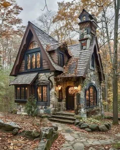 Small Tudor Style Homes, Stone And Wood House, Gothic House Plans, Dreamy Lighting, Gothic Cottage, Fairytale Houses, Witchy House, Gray Color Palette, Gothic Elements