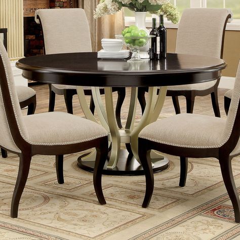 Furniture of America Reina 60 in. Round Dining Table Round Dinning Room Table, Round Dinning Table, Round Dining Room Table, Round Wood Dining Table, Round Dining Room, Pedestal Dining Table, Solid Wood Dining Table, Furniture Of America, Dining Room Bar