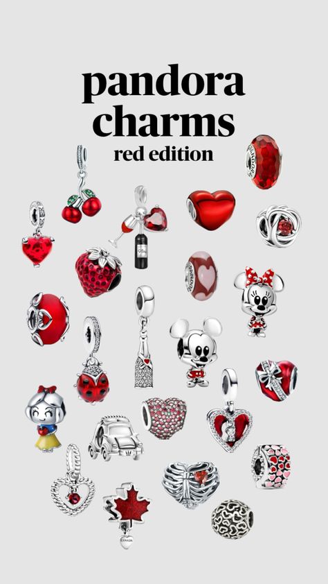 pandora charms red edition #red #redaesthetic #aesthetic #aestheticgirl #pandora #pandoracharms #pandorabracelet #bracelets #jewelry #charm #charms #inspiration Pandora Charms Red, Pandora Red, Pandora Bracelet Designs, Red Charm, Charms Pandora, Hair Perfume, Jewelry Essentials, Jewelry Lookbook, Pandora Bracelets