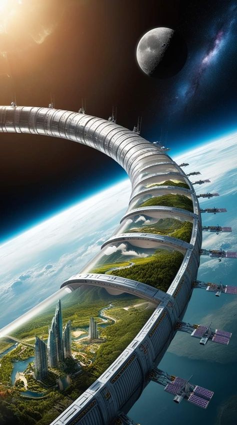 Space Civilization, Solarpunk City, Futuristic City Utopia, Futuristic Garden, Sci Fi Architecture, Sci Fi Landscape, Space Ships Concept, Fantasy City, Fantasy Places