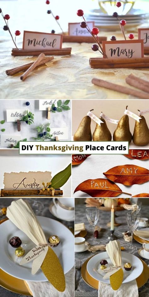 DIY Thanksgiving place cards and holders have a distinct way to charm your guests. This fall, welcome your guests with these unique DIY Thanksgiving place cards and holders. Thanksgiving Place Cards Diy, Place Card Holders Diy, Diy Place Cards, Place Card Ideas, Thanksgiving Place Cards, Place Holder, Diy Thanksgiving, I Am Thankful, Thanksgiving Ideas