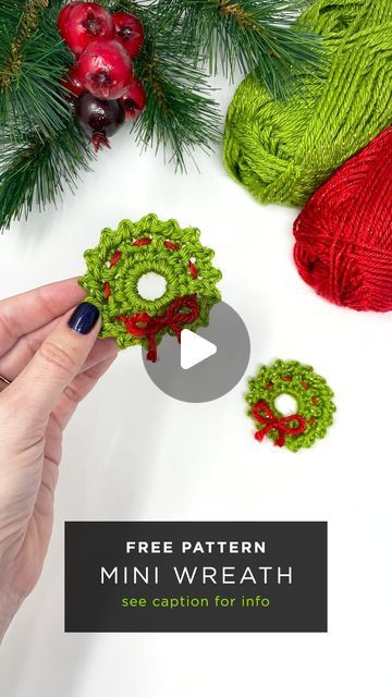 The Knotty Boss - Anna Leyzina on Instagram: "Sure, I wish I could crochet this fast in real life, but this mini wreath works up so fast that even going regular speed I can finish it in under 5 minutes... 4min 59 seconds to be exact, I know because I literally just timed myself! OK, I might or might not have timed myself couple times. First try took closer to 6 but I really hustled on the next try and got it done in just under 5. Have you made one of these mini wreaths yet? Next time you make one, time yourself and then post your time in comments. I want to see the fastest someone can get it done. Please humor me!!!!! You can find a full pattern for this wreath on my YouTube channel, written instruction are posted below... KEY - US terms st - stitch sp - space ch - chain slst - slip st Crochet Hdc, Mini Wreath, Crochet Xmas, Mini Wreaths, Crochet Christmas Ornaments, Christmas Crochet Patterns, December 16, Get It Done, Crochet Christmas