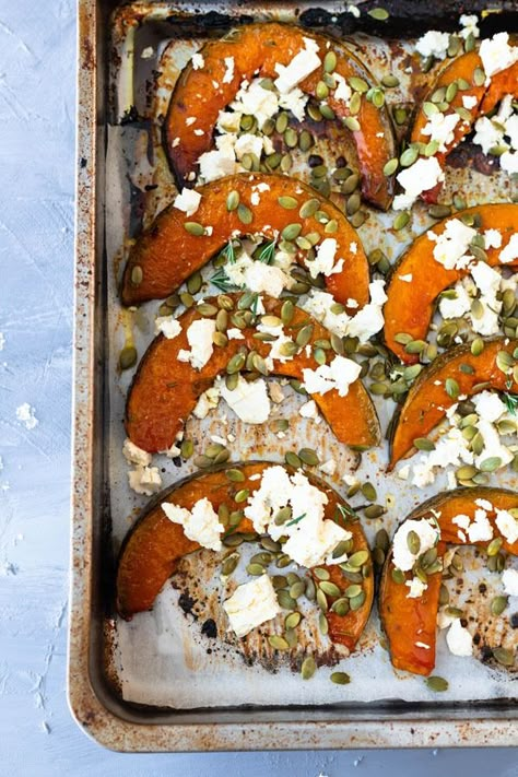 Maple Roast Pumpkin Pumpkin Wedges Recipes, Oven Baked Roast, Roasted Pumpkin Recipes, Veg Meals, Fall Veggies, Pumpkin Salad, Pumpkin Dishes, Creamy Feta, Holiday Sides