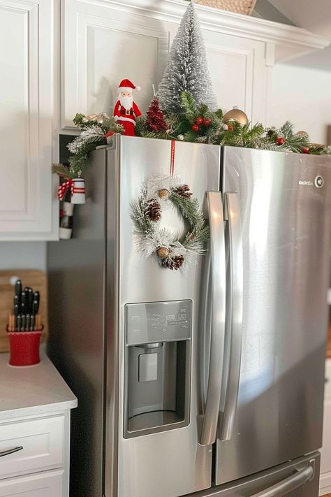 10 Eye-Catching Fridge Top Decor Ideas to Upgrade Your Kitchen Aesthetics - Home Made Graceful Fridge Top Decor Ideas, Fridge Top Decor, Top Decor Ideas, Navidad Natural, Christmas Coffee Table Decor, Upgraded Kitchen, Fridge Top, Kitchen Aesthetics, Fridge Decor