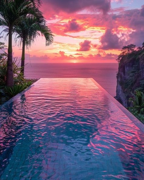 Sunset views, infinity pools, and champagne. Where’s your ultimate luxury spot? #IndulgeYourself #TravelInLuxury" Aesthetic Pools, Pool Paradise, Summer Travel Destinations, View Sunset, Tropical Aesthetic, Infinity Pools, Tropical Resort, Ocean Vibes, Pretty Images