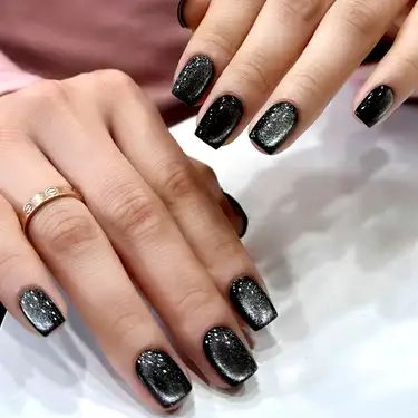 Nail Art Noir, Fake Nails Square, Black Silver Nails, Champagne Nails, Ballet Nails, Short Press On Nails, Nagel Tips, Nails Square, Nails For Women