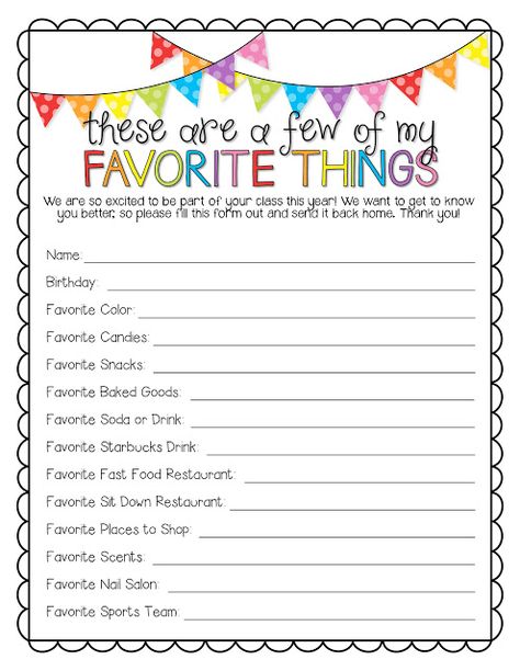 Favourites List Questions, Teacher Favorites Printable, Teacher Questionnaire, About Teacher, Teacher Morale, Daycare Forms, What I Like About You, Teacher Templates, Free Teacher