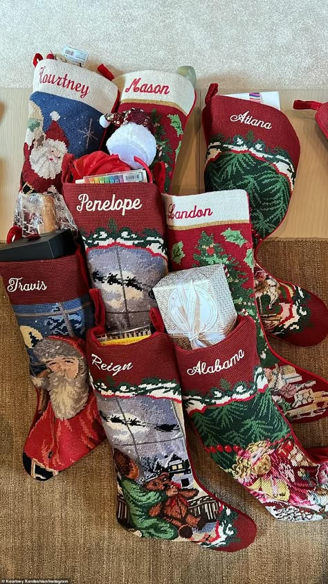 Christmas Stockings Aesthetic, Kylie Christmas, Kourtney Kardashian And Travis Barker, Kourtney Kardashian And Travis, Kardashian Christmas, Happy Christmas Day, Christmas Dreaming, Travis Barker, Christmas Themes Decorations