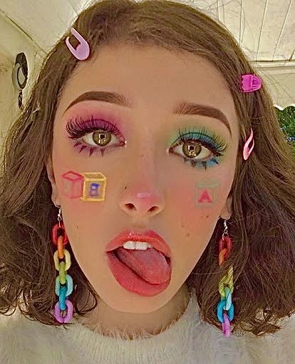 Kidcore Makeup, Aesthetic Kidcore, Makeup Drawing, Indie Makeup, Kawaii Makeup, Swag Makeup, Cool Makeup Looks, Eye Makeup Designs, Cool Makeup