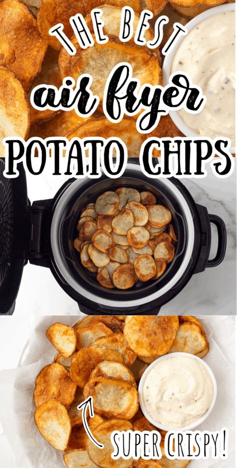 Air Fried Potato Chips, Potato Chips Homemade, Crispy Potato Chips, Air Fryer Chips, Air Fryer Recipes Healthy Low Carb, Potato Chips Recipe, Air Fryer Potato Chips, Air Fryer Potato, Air Fry Potatoes