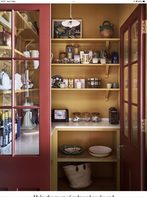 Matilda Goad Pantry, Orange Pantry, Yellow Pantry, Bulters Pantry, Old House Kitchen, Colorful Studio, Matilda Goad, Cozy Kitchens, Liz Marie