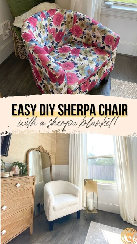 Ikea Chair Makeover, Recover Chair, Reapolstering Chairs, Shearling Chair, Brunch Diy, Reupholster Chair Diy, Chair Flip, Sherpa Chair, Upholstered Chairs Diy