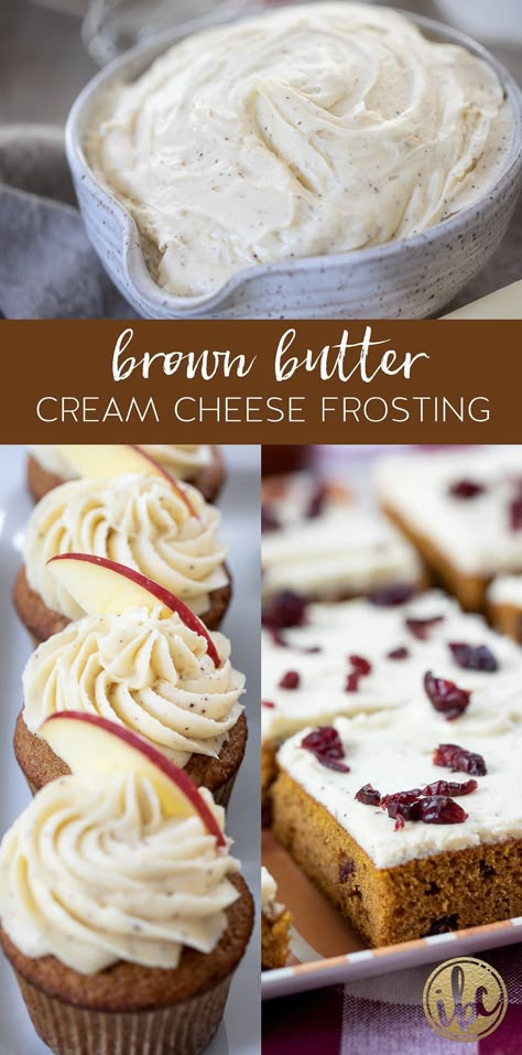 Butter Cream Cheese Frosting Recipe, Creme Cheese Frosting, Brown Butter Cream Cheese Frosting, Brown Butter Cream Cheese, Brown Sugar Frosting, Cupcakes Icing, Cheesecake Frosting, Brown Butter Frosting, Butter Cream Cheese Frosting