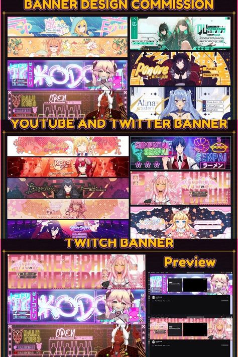 I will design awesome anime vtuber header banner Vtuber Header, Youtube Banner Design, Header Design, Twitter Banner, Editing Inspiration, Header Banner, Youtube Banners, Graphic Design Fun, Logo Banners