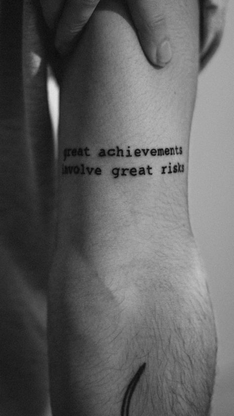 Great achievements involve great risks Risk Tattoo For Men, Risk Rich Tattoo, Risk Tattoo, No Risk No Story Tattoo, Fearless Tattoo, Story Tattoo, Line Drawing Tattoos, Globe Tattoos, Inner Bicep Tattoo