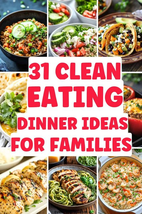 Get these clean eating dinner ideas for families. These will fill your tummy for an entire month too. Healthy Wholesome Dinner, Quick Clean Dinner Recipes, Clean Eating Recipes For Families, Cleaning Eating Meal Plan, Clean Eating Recipes For Dinner Families, Clean Eating Meal Plan For Family, Diet Family Meals, Super Healthy Dinner Ideas, Clean Eating Meals For Family