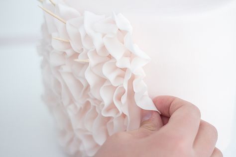 Cake Ruffles, Blush Cake, Fondant Cake Tutorial, Fondant Ruffles, Elegant Cake Design, Cake Decorating Books, Fondant Techniques, Unique Cakes Designs, Bake A Cake