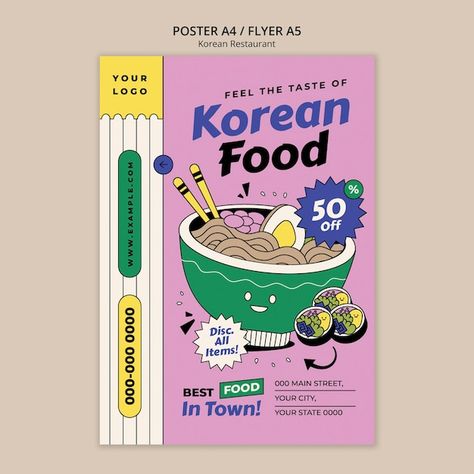 Korean restaurant poster template | Free Psd #Freepik #freepsd #culinary #restaurant-flyer #restaurant-poster #korean-food Personal Branding Logo Design, Food Festival Poster, Instagram Posts Template, Personal Branding Logo, Restaurant Poster, Poster Template Free, Free Psd Flyer, Restaurant Flyer, Korean Restaurant