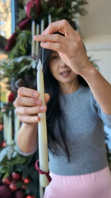 Chelsea on Instagram: "A tutorial on how I hang the candles on the tree. I tied a fishing line on the "flame" part of the candle, then hang it like an ornament on the tree branch. My tips for decorating a tree like this is to bundle 5-7 candles together and only use the candles as lights on the tree. It will give the candles all the spot lights when lit. #decoratewithme #christmasdecor #christmasideas #christmastree #christmasdiy #candlechristmastree" Faux Candles On Christmas Tree, Candle On Christmas Tree, Hanging Candles Christmas, Christmas Tree With Candle Lights, Christmas Trees With Candles, Christmas Tree With Candles, Candles On Christmas Tree, Tree With Candles, Decorating A Tree