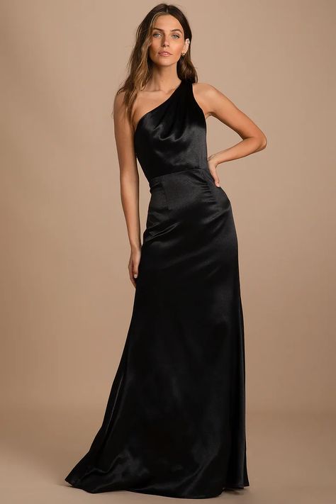 Black Satin Bridesmaid Dress, Black Tie Event Dresses, Glam Dress, The Guest List, Full Maxi Skirt, Black Bridesmaids, Lulus Dresses, Black Bridesmaid Dresses, Pleated Bodice