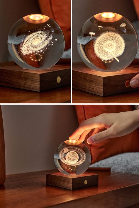 Gingko's Amber Crystal Light captivates with intricate etched artworks within a crystal orb, casting a mesmerizing glow. With themes of nature, space, and science, this lamp blends artistic elegance with warm illumination, complemented by a walnut base and rechargeable functionality. Shop Now! #lightingDesign #CrystalLight #ArtisticIllumination #HomeDecor ✨🏡 Sunset Lamps, Glowing Crystal, Orb Light, Crystal Orb, Paper Ring, Amber Crystal, From Tiktok, Galaxies Stars, Crystal Light