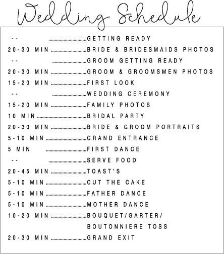 The Best Wedding Schedule Template EVER! Wedding Reception Schedule Of Events, Wedding Schedule Template, Wedding Day Schedule Template, Wedding Rehearsal Schedule, Wedding Photography Schedule, Schedule For Wedding Day, Evening Wedding Schedule Of Events, Day Of Wedding Schedule, Photography Timeline For Wedding