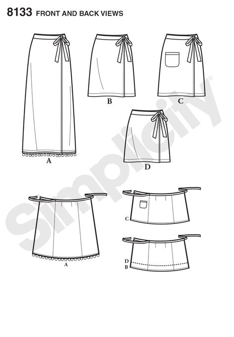 Simplicity Simplicity Pattern 8133 Misses' Learn to Sew Wrap Skirts Sew Wrap Skirt, Wrap Skirt Sewing Pattern, Sew Skirt, Wrap Skirt Pattern, New Look Patterns, Skirt Sewing Pattern, Beginner Sewing Patterns, Skirt Sewing, Wrap Skirts