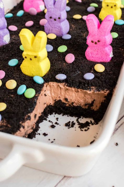 Easter Dirt Cake Recipe - Shugary Sweets Easter Dirt Cake Recipe, Dirt Cake Recipe, Easter Dirt Cake, Dirt Cake Recipes, Easter Deserts, Chocolate Pudding Desserts, Nurse Cake, Easter Party Food, Whiskey Cake