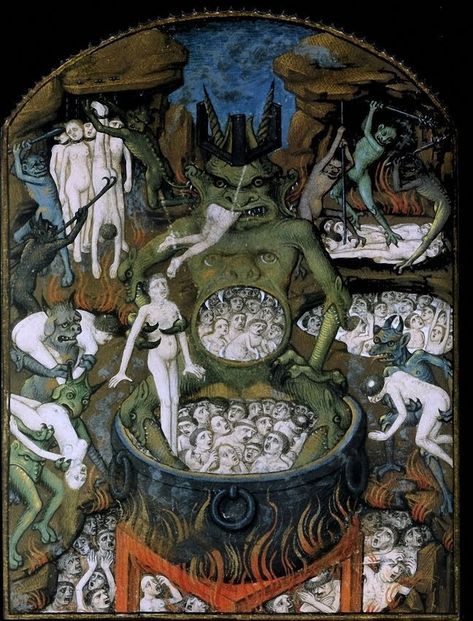 "Just really fed up with all of this." – These devils Medieval Illustration, Folk Illustration, Medieval Paintings, City Of God, Book Of Hours, Medieval Manuscript, Occult Art, Heaven And Hell, Arte Inspo