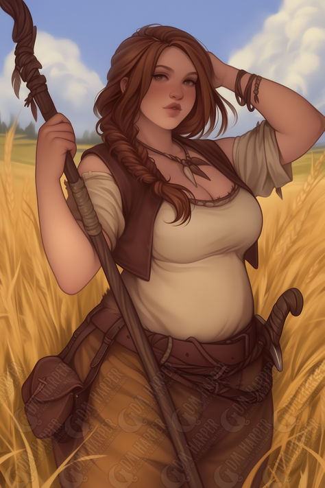 Dnd Aasimar Female Bard, Unique Dnd Character Ideas, Druid Outfits Female, Dnd Breastplate, Hillbilly Character Design, Hag Character Art, Dnd Acolyte, Human With Animal Features, Drawing Chubby Female