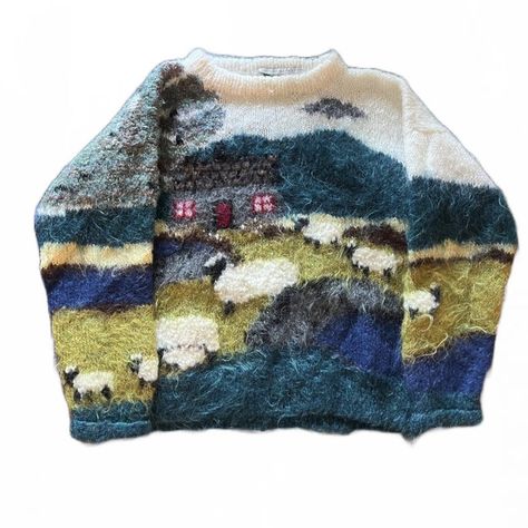 Sheep Sweater, Cottage Farm, Hand Knit Sweater, Vintage Knitwear, Knitting Inspiration, Look Cool, Sleeve Sweater, Diy Clothes, Aesthetic Clothes