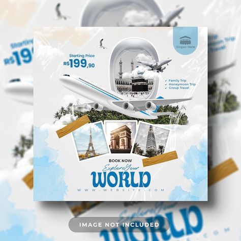 Travel and tour flyer social media post ... | Premium Psd #Freepik #psd #trip #vacation #travel #tourism Traveling Social Media Post, Trip Flyer Design, Travel Post Design, Travel Social Media Design, Tourism Flyer, Travel Agency Poster, Trip Poster, Tour Flyer, Free Flyer Design