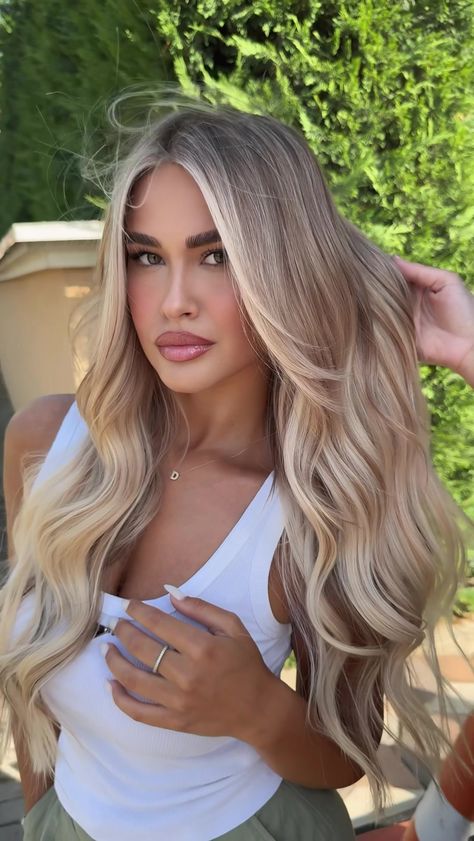 balayagehair Long Blonde Hair With Money Piece, Icy Lived In Blonde, Grown Out Blonde Balayage, Cool Blonde Hair Color Dark Roots, Light Ash Blonde Hair Balayage, Blonette Hair Color, Blonde With Shadow Roots And Lowlights, Blonde Hair Inspired, Dark Root Smudge Blonde