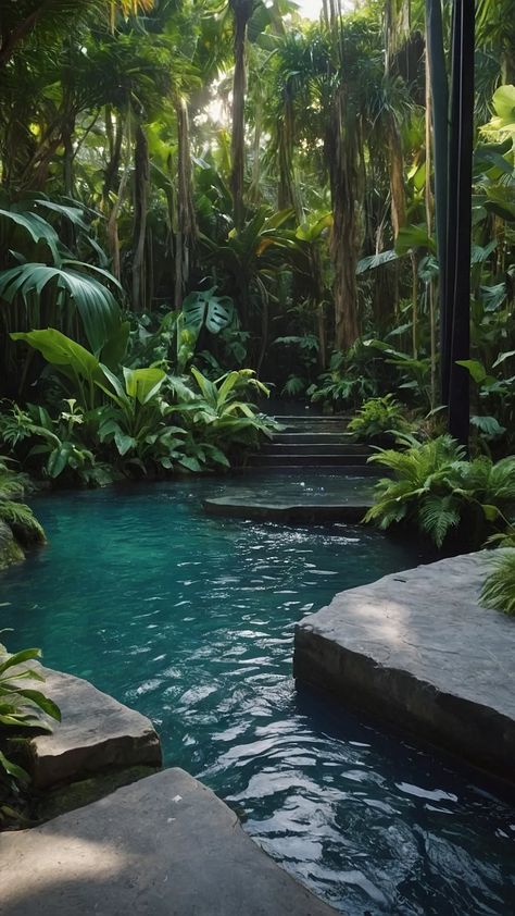 Jungle Magic: 15 Backyard Garden Ideas for the Ultimate Tropical Escape 44 Backyard Jungle Garden, Zen Gardens Backyard, Backyard Paradise Ideas, Jungle Retreat, Jungle Paradise, Small Zen Garden, Jungle Oasis, Tropical Backyard Landscaping, City Party