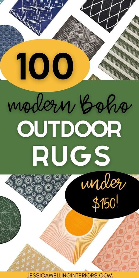 These affordable modern Boho outdoor rugs are perfect for your porch, patio, and deck. They'll liven up your outdoor living space with beautiful color and patterns! Patio Ideas Simple, Simple Patio Ideas, Diy Backyard Patio Ideas, Deck On A Budget, Backyard Simple, Best Outdoor Rugs, Backyard Porch Patio, Inexpensive Patio, Spring Patio