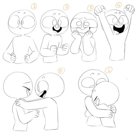 HAPPY POSES 1 “Okay time for some more fluffy expressions Sketch Bodies, Structural Drawing, Funny Poses, Drawing Bases, Draw The Squad, Small Drawings, Drawing Expressions, 캐릭터 드로잉, Drawing Templates