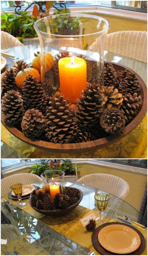 25 Creative Pinecone Crafts That Add Beauty To Your Fall And Winter Decor Simple Thanksgiving Table, Easy Fall Decor, Thanksgiving Decorations Diy, Dekor Diy, Rustic Fall Decor, Pine Cone Decorations, Cones Crafts, Autumn Table, Diy Thanksgiving