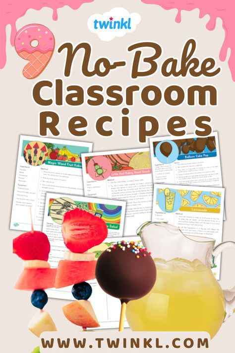 Teach your class how to make a whole range of tasty and nutritious treats using Twinkl's no-bake recipes for kids. Perfect for K-2 children, this pack includes a whopping nine recipes for kids to try in the classroom or at home. All you need to get baking is a copy of your chosen recipe, plus a handful of simple ingredients and utensils. No Bake Classroom Recipes For Kids, Classroom Cooking Ideas No Bake, No Bake Cooking With Kids, No Bake Classroom Recipes, Classroom Recipes For Kids, Preschool Cooking Activities No Bake, Cooking Activities For Preschoolers, Classroom Cooking Ideas, Preschool Cooking Activities