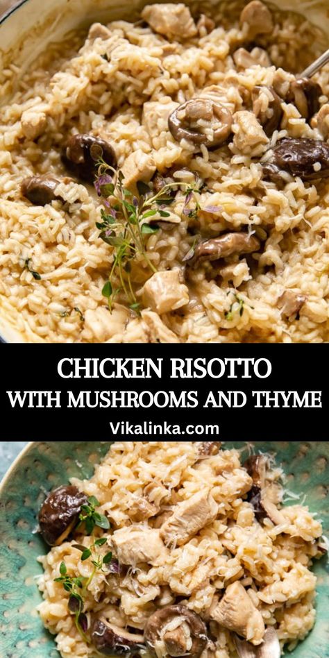 This chicken risotto recipe is a quick and easy comfort food dinner that the whole family can enjoy. Add the mushrooms if you are a fan or leave them out. Either way this risotto will leave you feeling satisfied but won’t weigh you down. Chicken Risotto Recipe, Risotto Dinner, Vikalinka Recipes, Risotto Recipes Chicken, Quick And Easy Comfort Food, Easy Comfort Food Dinners, Risotto Recipes Easy, Risotto Dishes, New Chicken Recipes