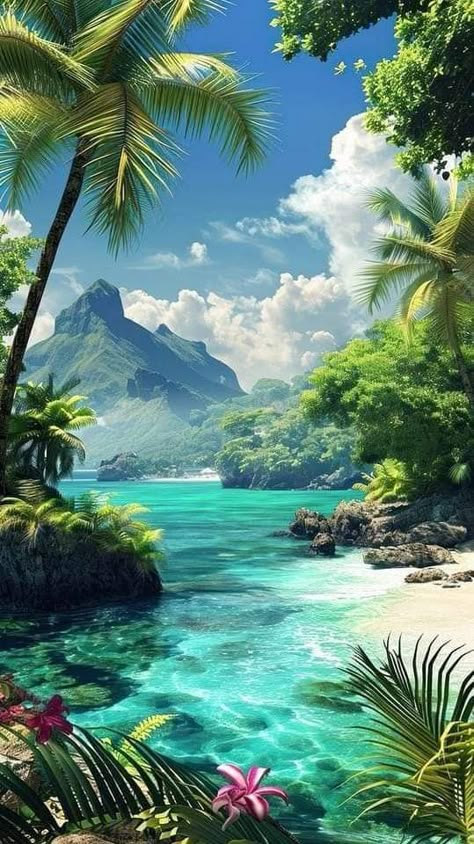 Nature Wallpapers For Phone, Tropical Background Landscape, Seaside Images, Green Summer Aesthetic, Atmosphere Picture, Tropical Beach Aesthetic, Ocean Landscape Photography, Exotic Wallpaper, Tropical Paradise Beach