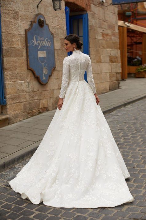 Wedding Dress Closed Back, Illusion Wedding Dress, Modest Wedding Gowns, High Neck Wedding Dress, Neck Wedding Dress, Back Wedding Dress, Wedding Dresses Photos, Classic Wedding Dress, Winter Wedding Dress