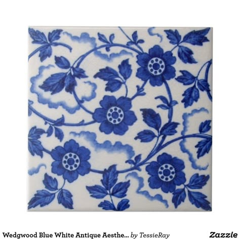 Blue And White Tile, Antique Aesthetic, Wedgwood Blue, Aesthetic Floral, Antique Tiles, Vintage Tile, Pola Sulam, Delft Blue, Blue And White China