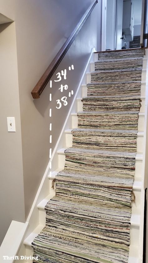 Installing a Staircase Handrail at My Basement Stairs Redo Banister, Farmhouse Handrail, Closed Staircase, Handrail Ideas, Basement Staircase, Basement Steps, Interior Stair Railing, Wood Handrail, Handrail Design