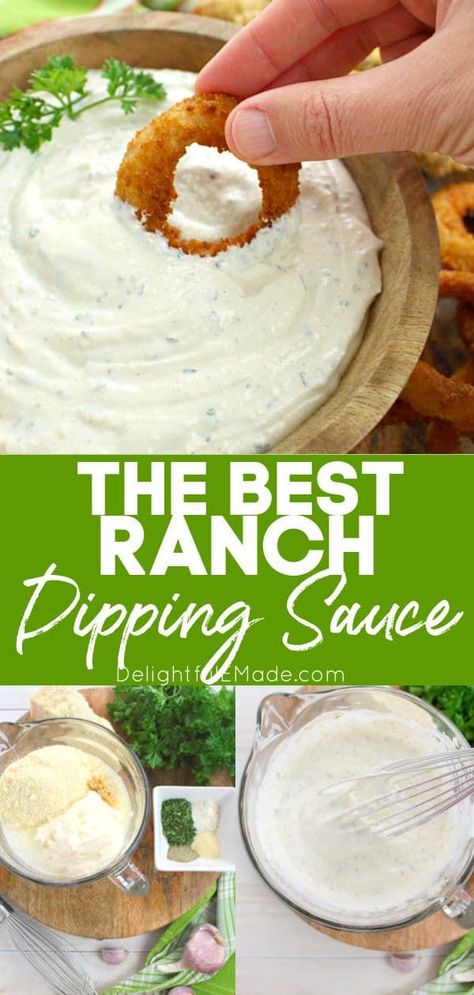 The great flavors of Parmesan cheese and ranch dressing come together for one amazing dip and spread! Perfect for fries, onion rings, chicken tenders & wings and more, this Ranch Dipping Sauce will be your new favorite condiment to put on everything! || Delightful E Made Ranch Dipping Sauce For Fries, Gluten Free Ranch Dip, Ranch Dip For Wings, Dipping Sauce For Vegetables, Ranch For Wings, Chicken Wing Dipping Sauce Recipes, Taquitos Dipping Sauce, Homemade Dipping Sauce For Chicken, Best Ranch Dip